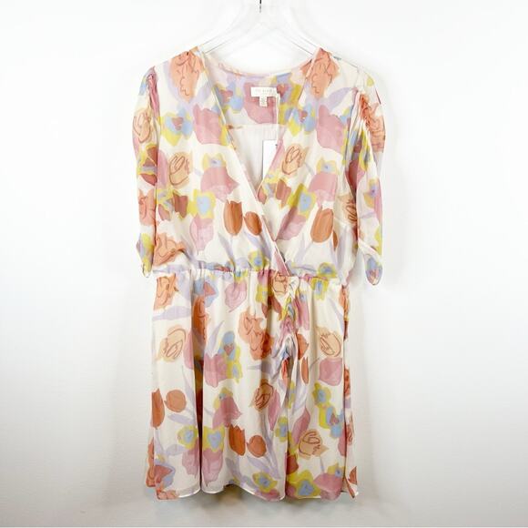 NWT Ted Baker Juleah Ruched Sleeve Floral Mini Dress 5 (XL) - Picture 2 of 7